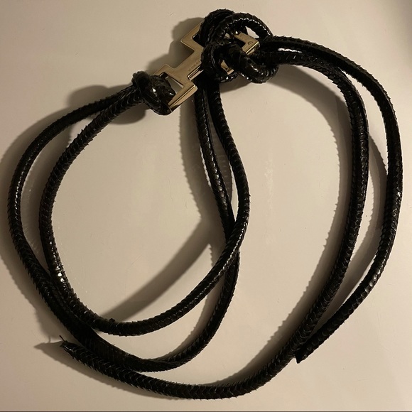 Gucci Black Python Snake Leather Gold Tie Belt - Picture 3 of 17